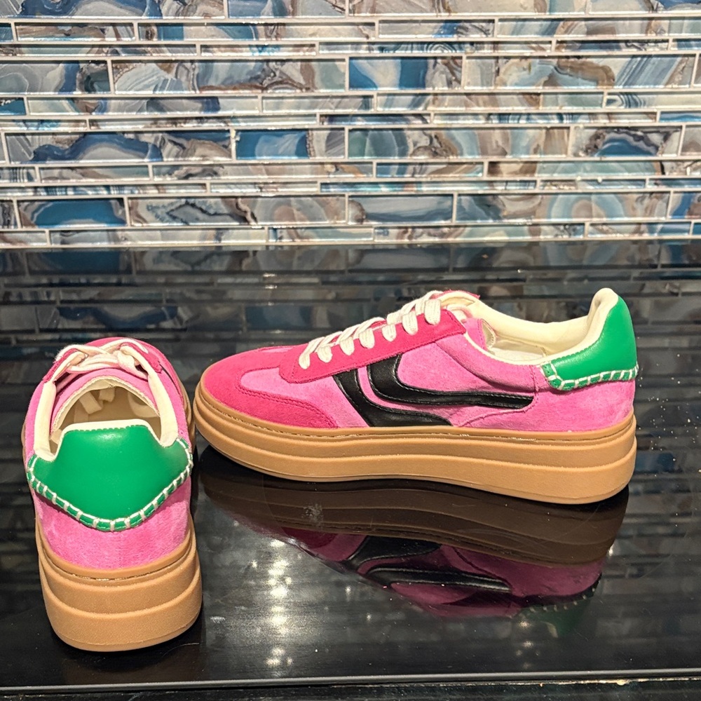 Steve Madden Pink and Black Suede Platform Sneakers - Picture 9 of 10